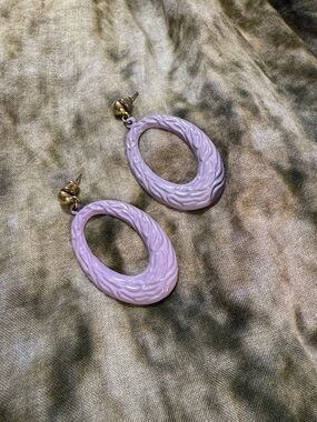 Lavender Textured Oval Drop Earrings - Women Jewelry